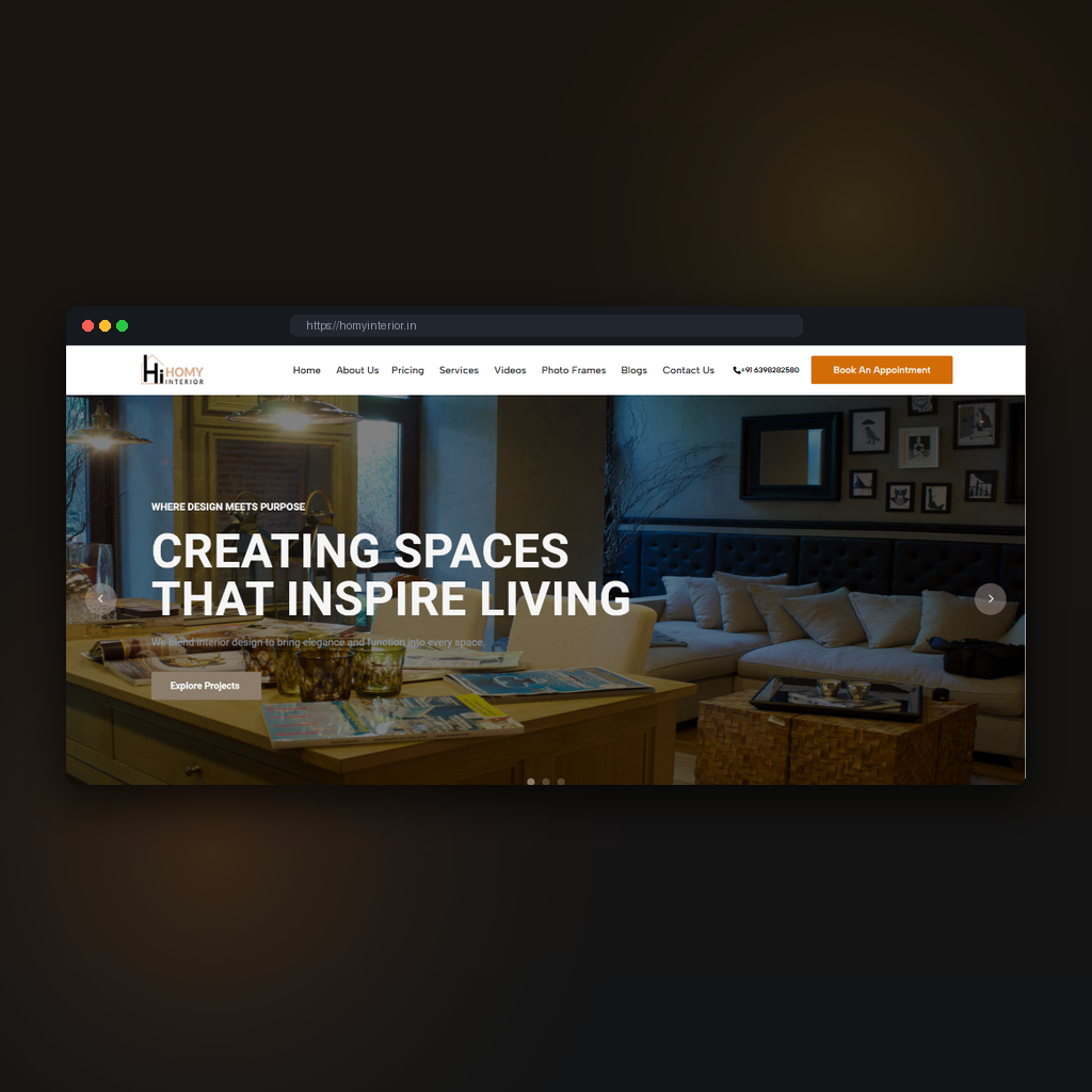 Homy Interior website mockup