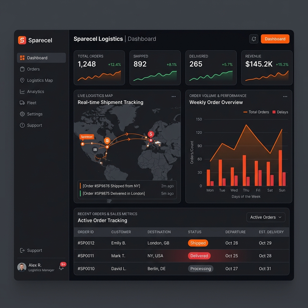 Sparecel administrative operations dashboard mockup