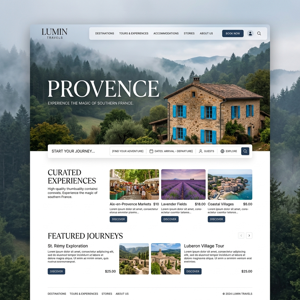 WooW Destinations travel website mockup